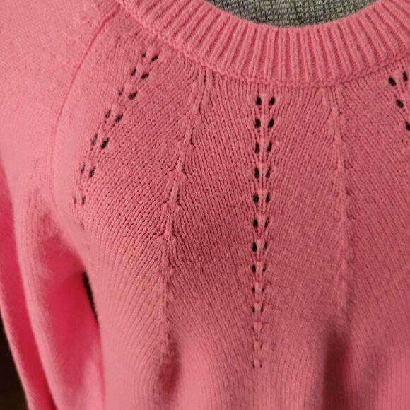 Loft Womens Pink Wool & Nylon Knit Sweater With Eyelet Detail Size L - Picture 2 of 4